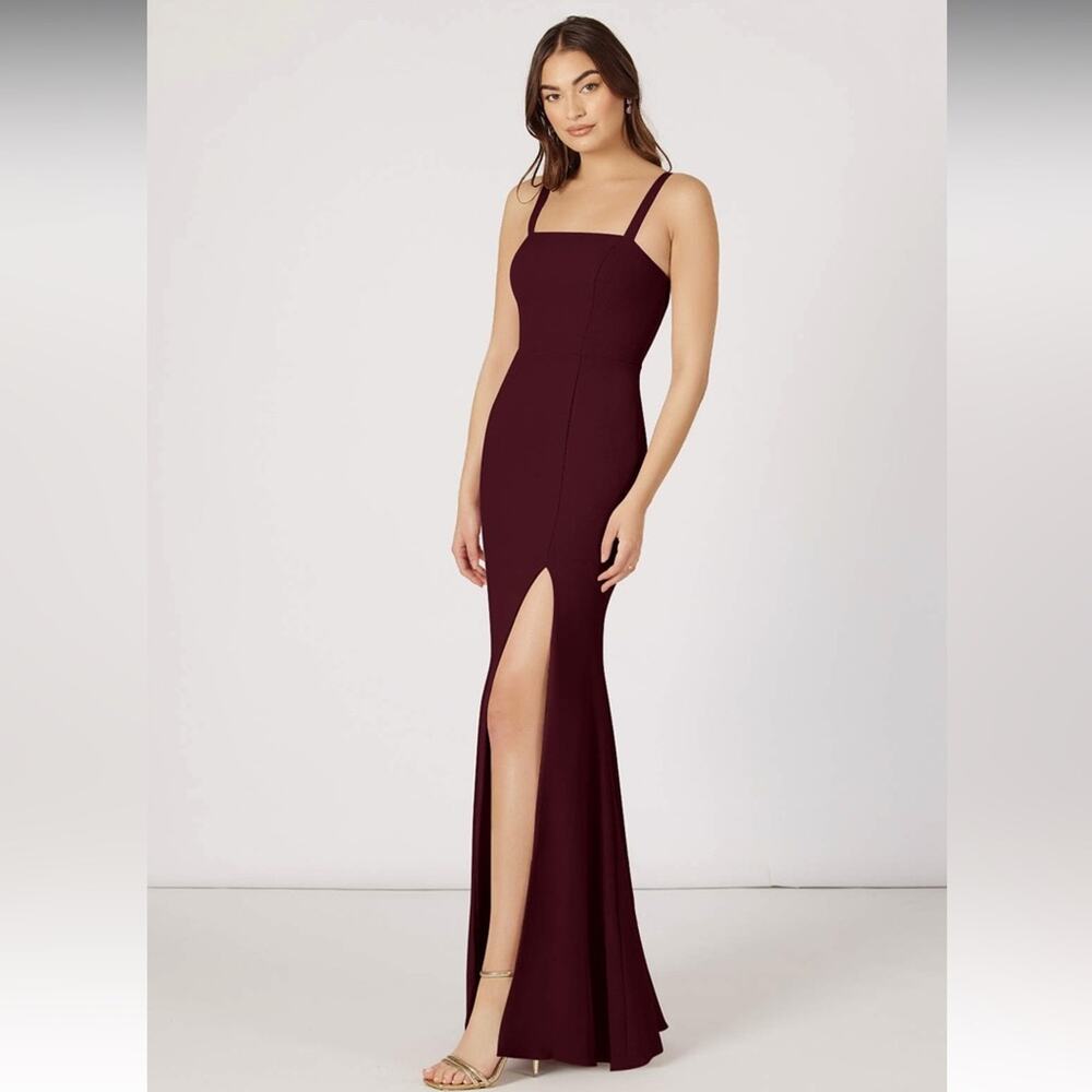 AZAZIE GIANETTA Cabernet Red Mermaid Side Slit Stretch Crepe Dress Womens Sz XS